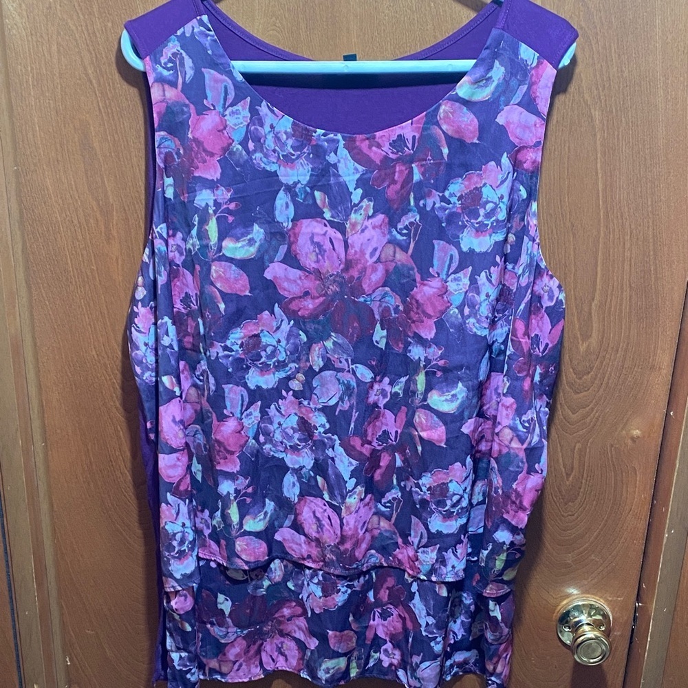 D&G Purple and Pink 2X Tiered Floral Tank Top Spring Summer